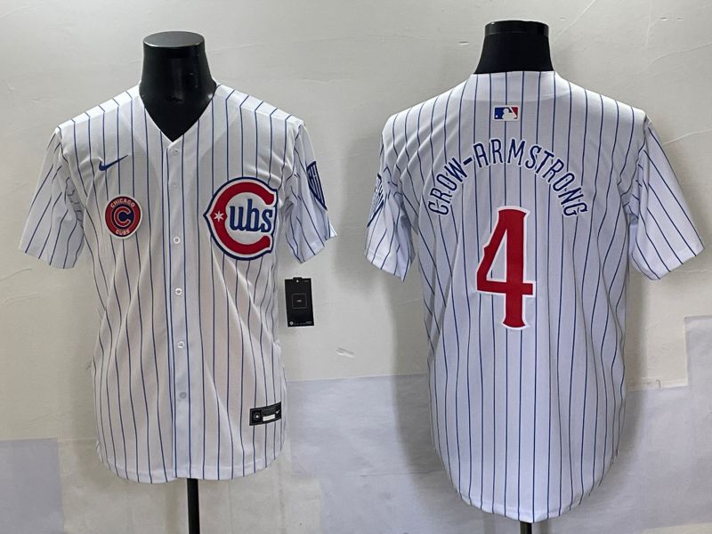 Men 2025 Chicago Cubs #4 Crow-Armstrong White Stripe Fashion Nike MLB Jersey style 7039
